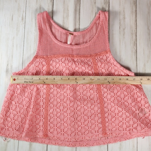 Free People pink cropped crochet lace tank top a46 - Picture 7 of 8